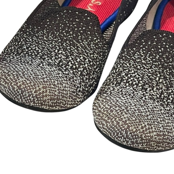 Rothys 7 Black Silver Metallic Glitter Loafers Flats Luxury Comfort Shoe Office - Picture 3 of 11